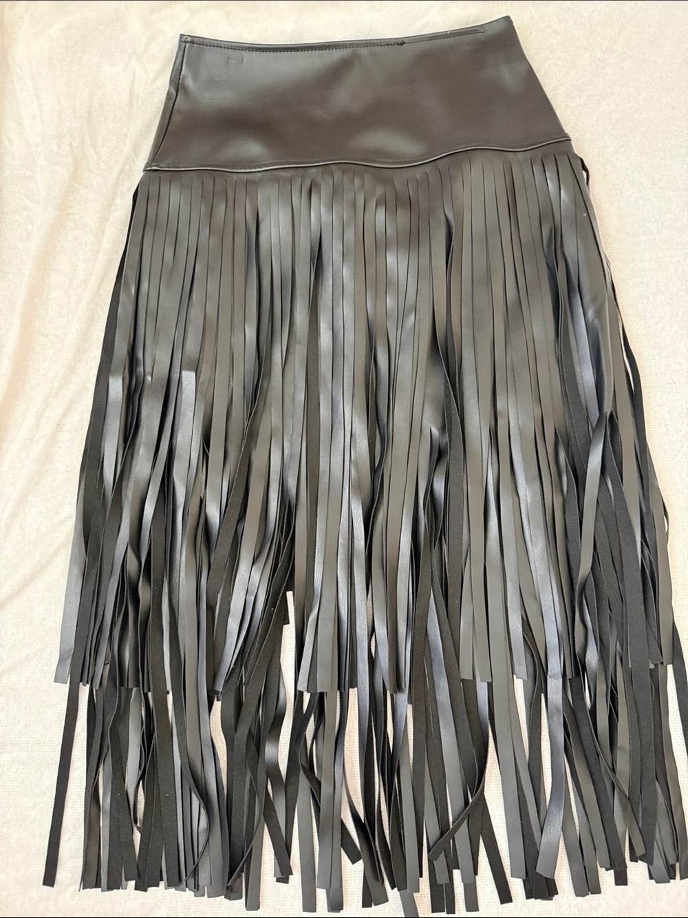 Black Faux-Leather Fringe Skirt